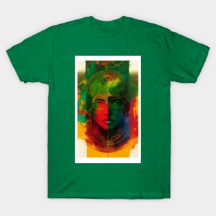 Abstract Face Red Gold Green T-Shirt